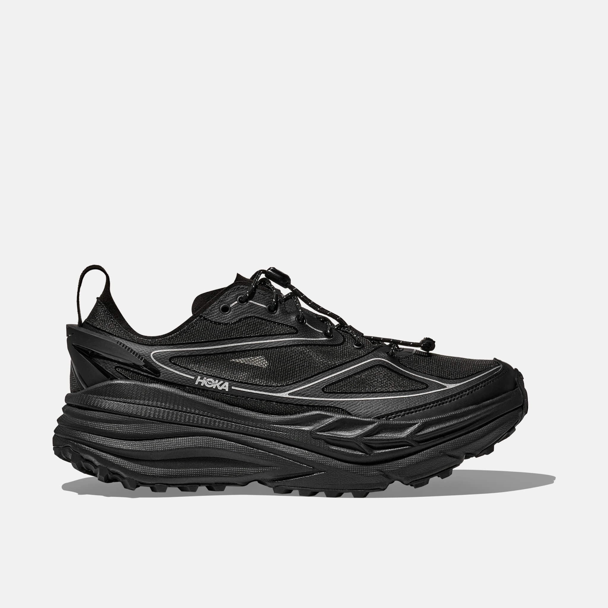 Unisex black and silver Hoka Stinson One7 sneakers