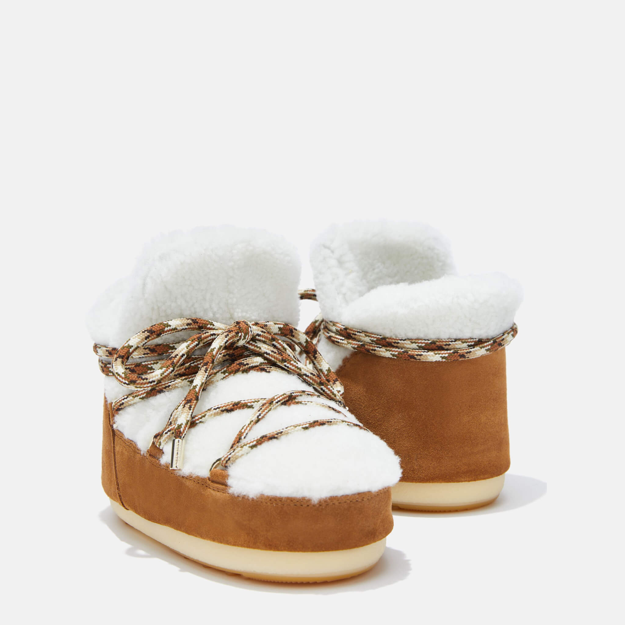 Damskie brązowo-białe śniegowce Moon Boot Pumps Shearling