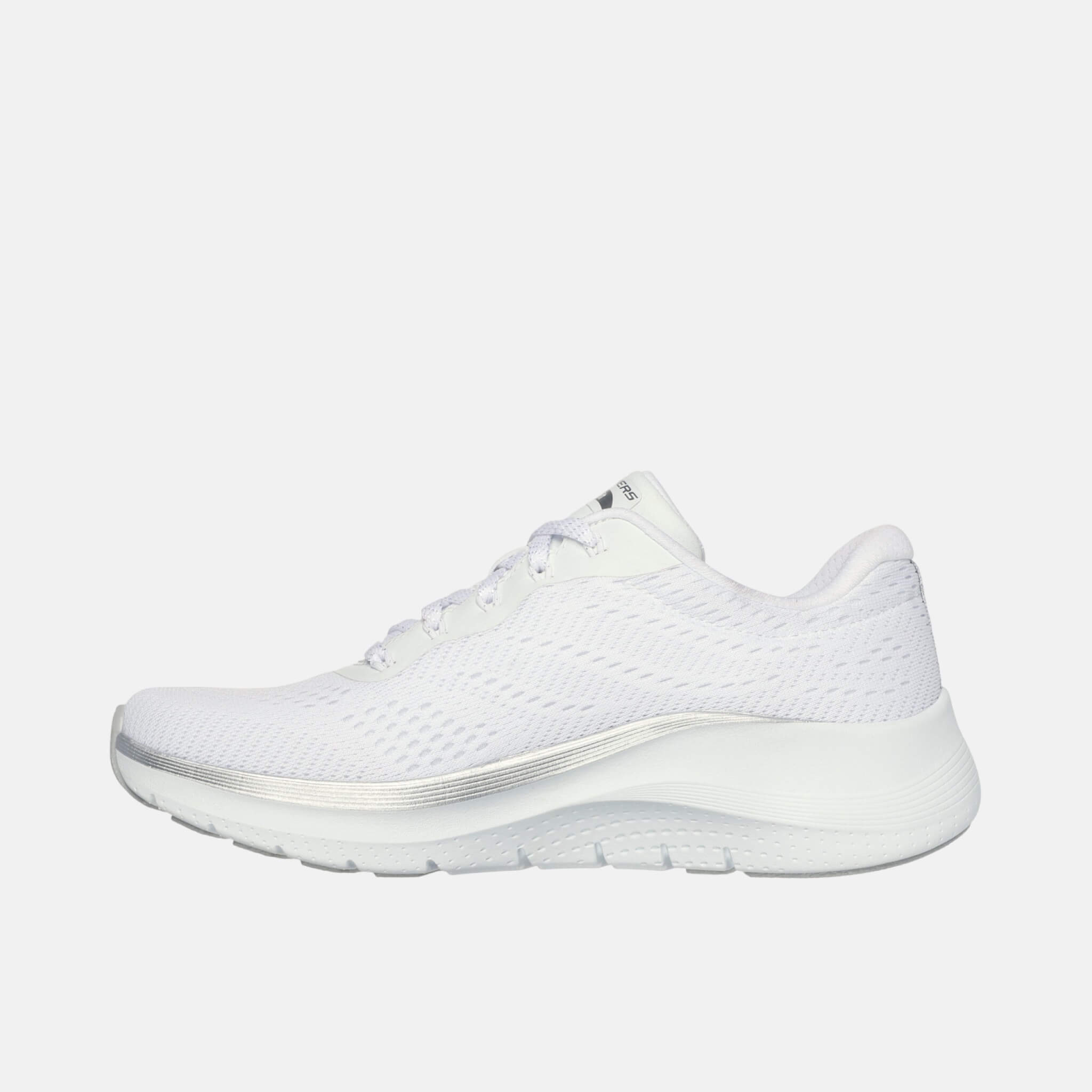 Damskie biało–srebrne sneakersy Skechers Arch Fit 2.0 – Glow The Distance