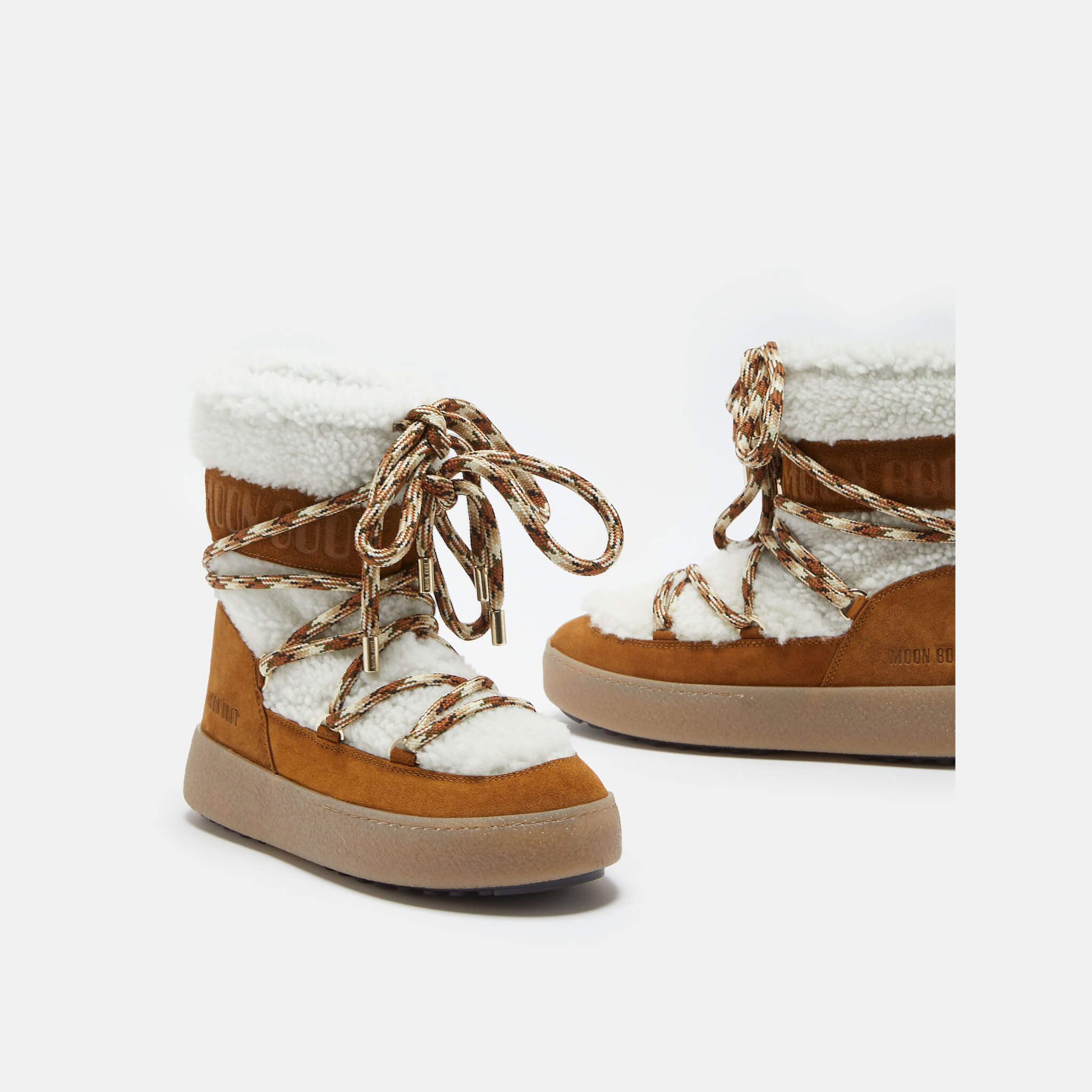 Damskie brązowo-białe śniegowce Moon Boot Ltrack Tube Shearling