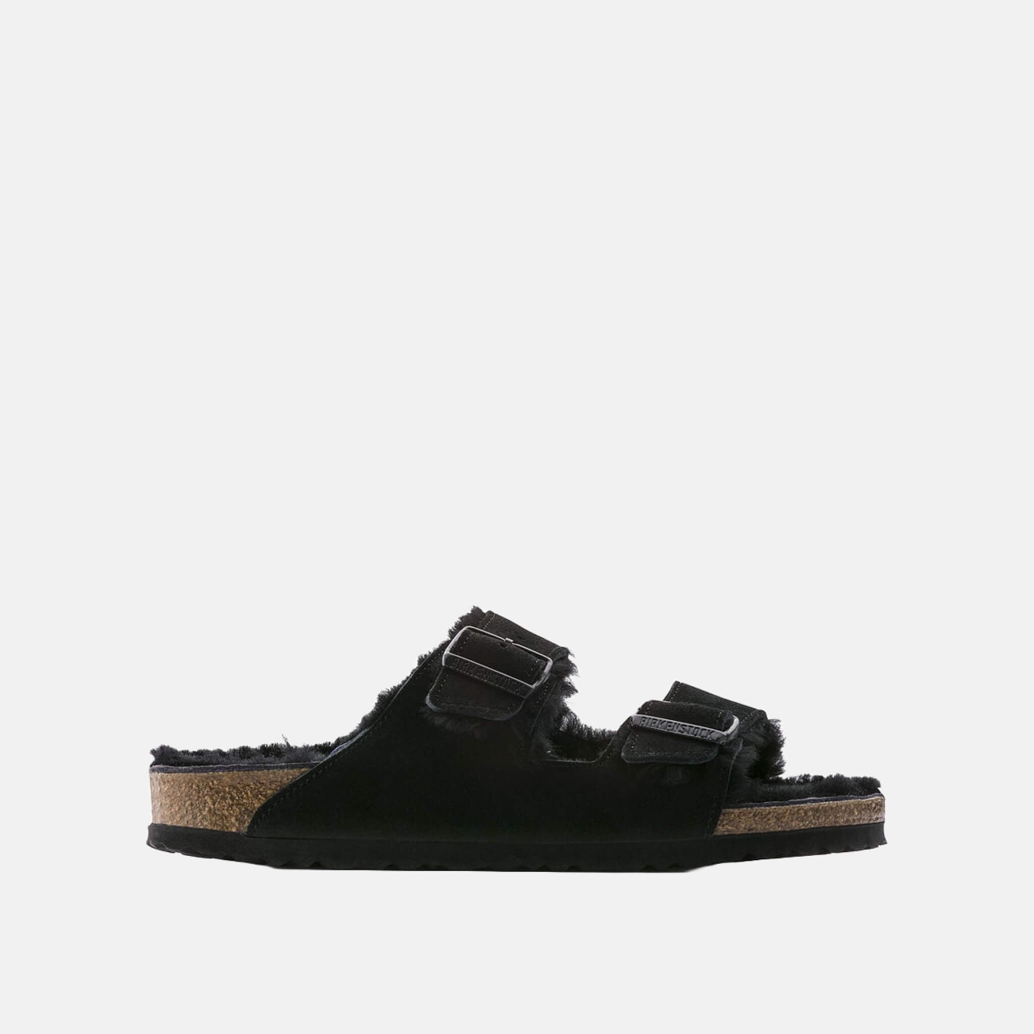 Czarne klapki Birkenstock Arizona Shearling Suede Leather