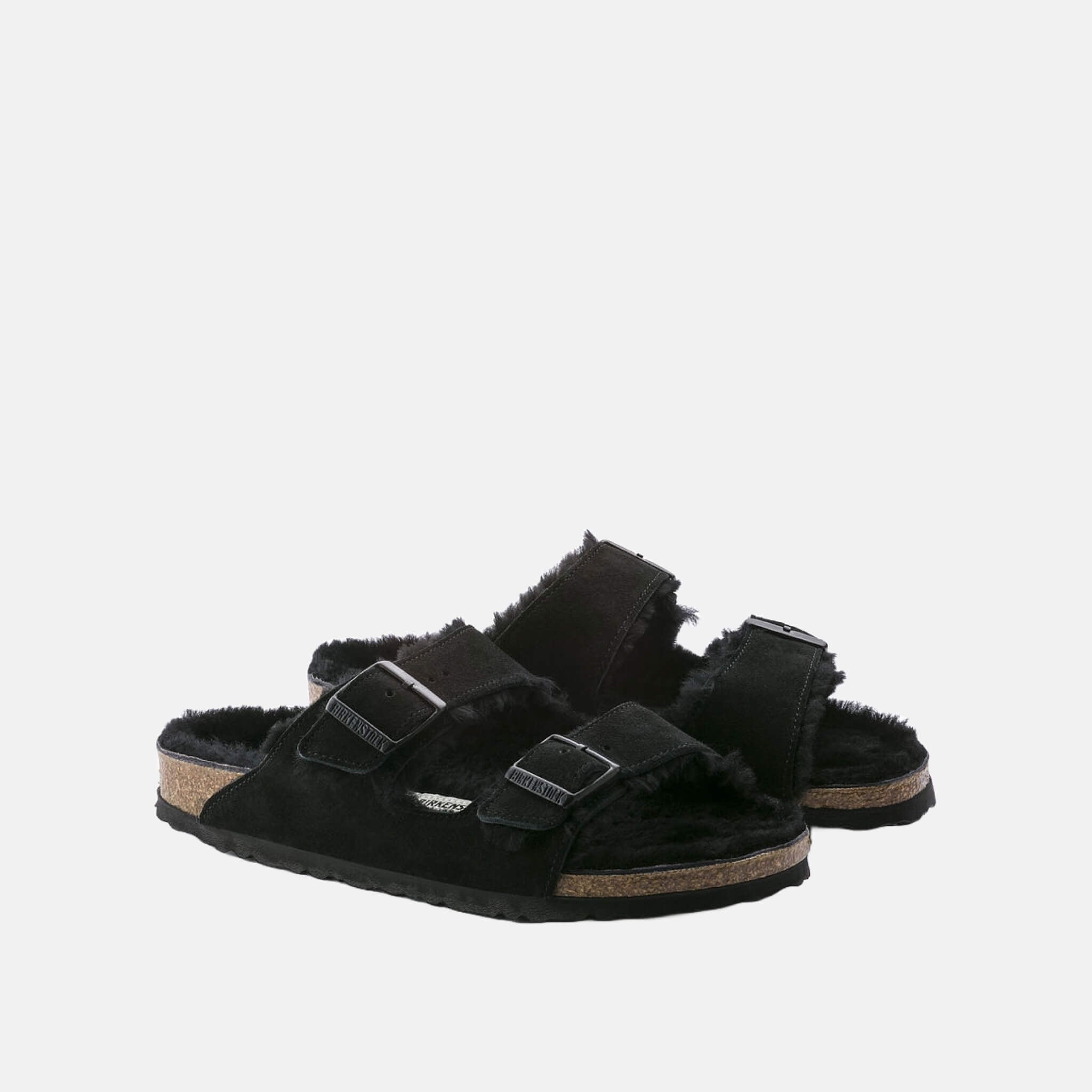 Czarne klapki Birkenstock Arizona Shearling Suede Leather
