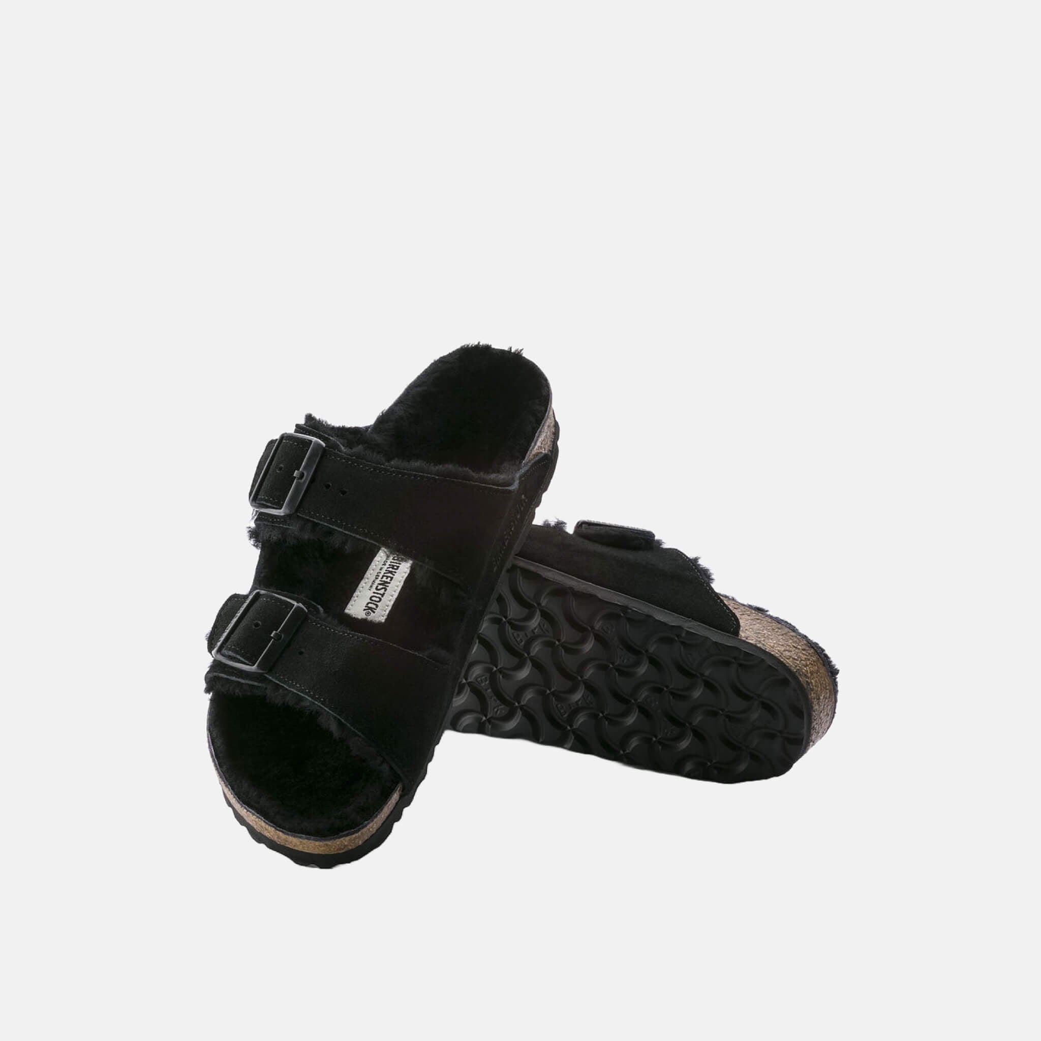 Czarne klapki Birkenstock Arizona Shearling Suede Leather