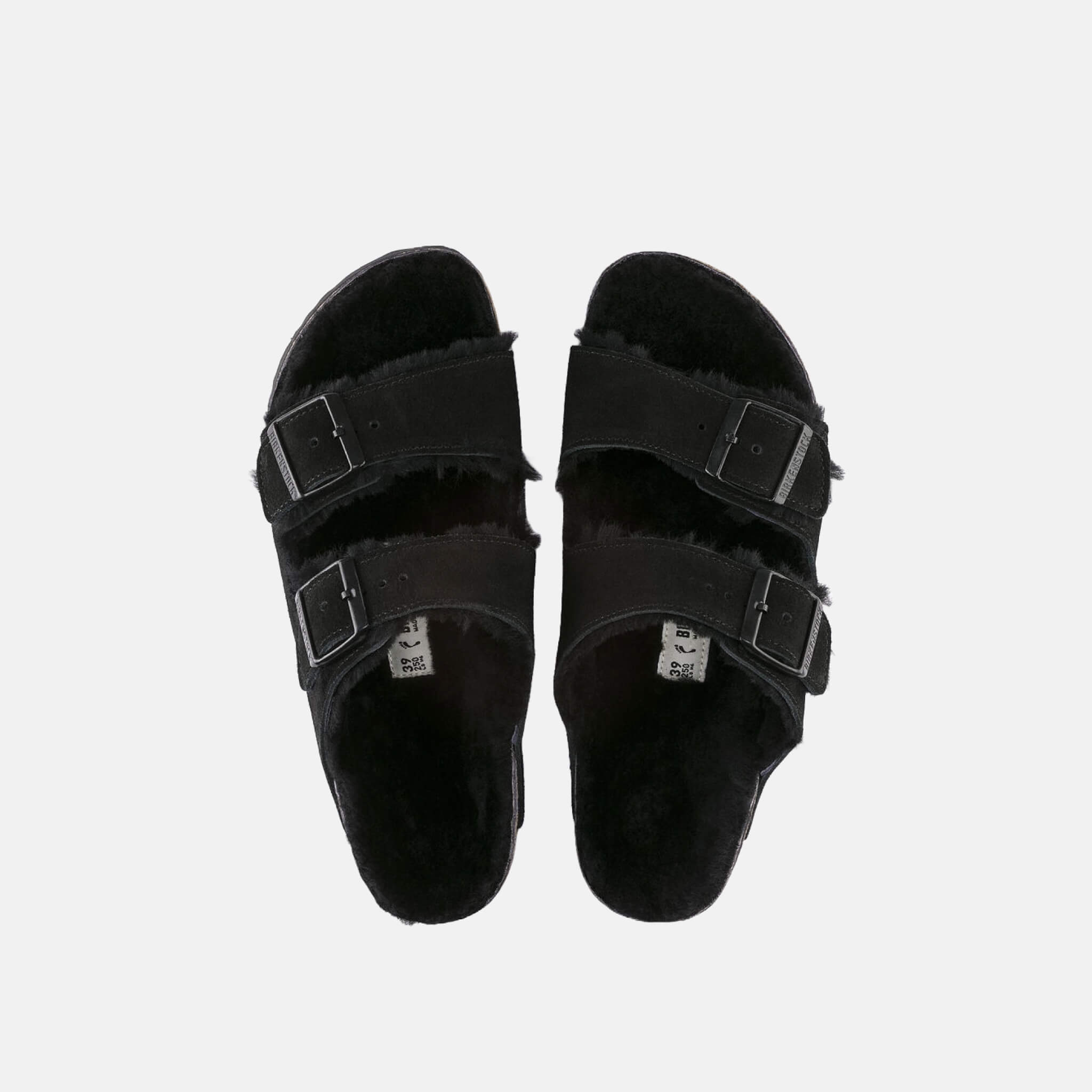 Czarne klapki Birkenstock Arizona Shearling Suede Leather