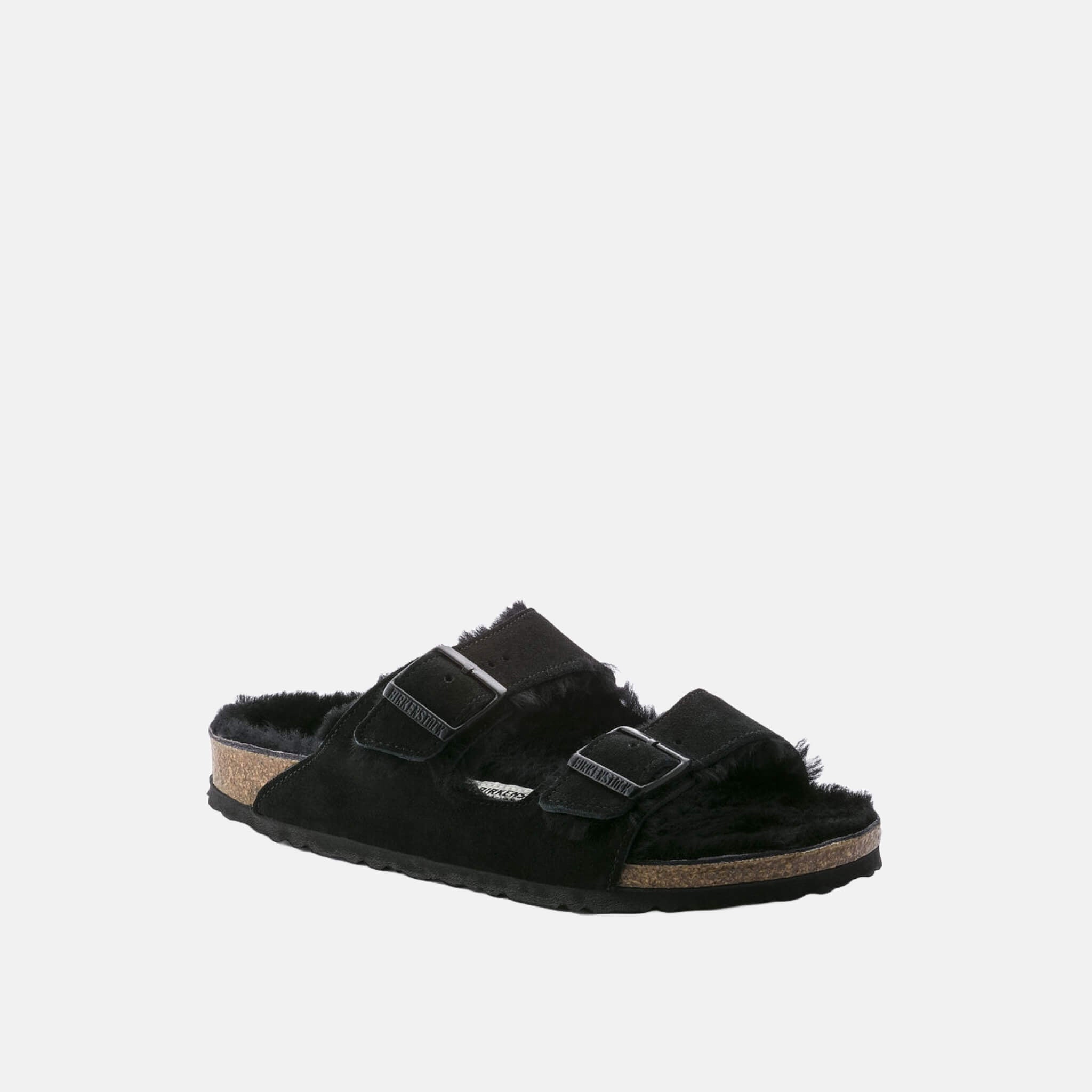 Czarne klapki Birkenstock Arizona Shearling Suede Leather
