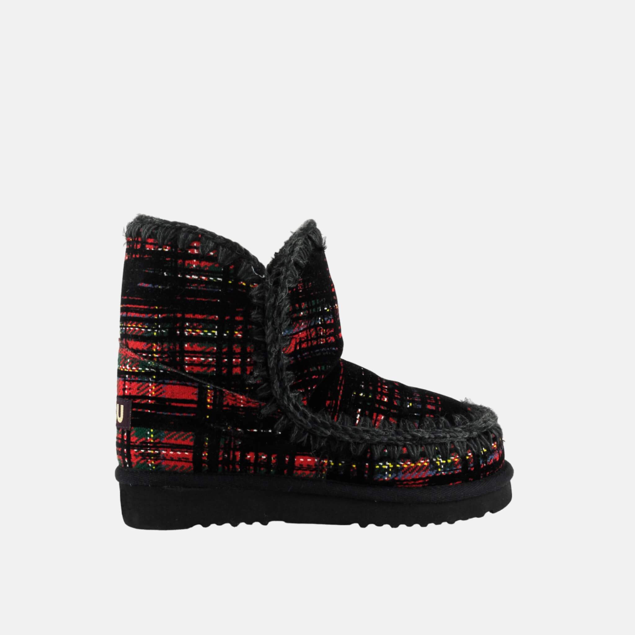 Damskie czarno-czerwone śniegowce Mou Eskimo Fabric