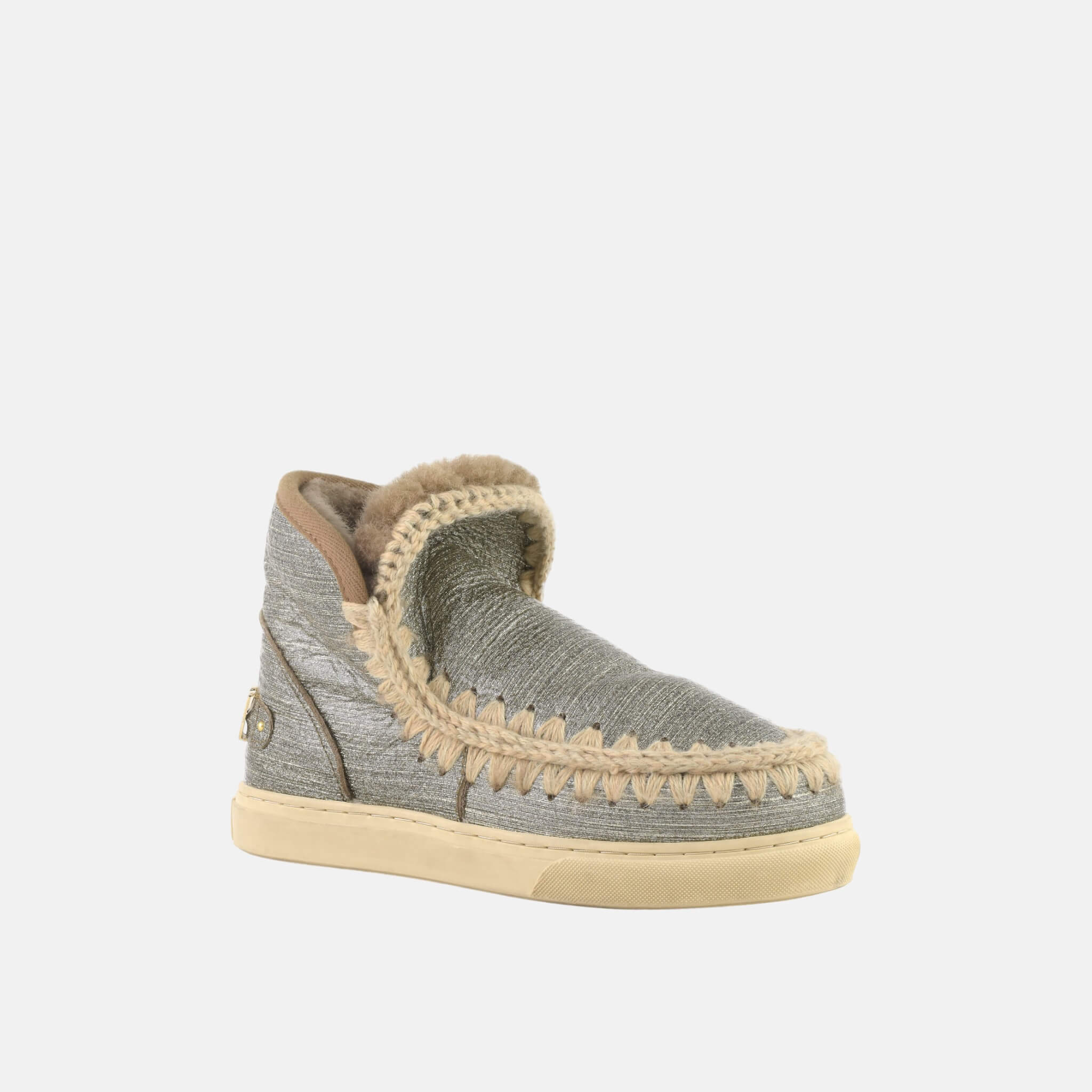 Damskie srebrne śniegowce z logo Mou Eskimo Sneaker Big Metallic Logo