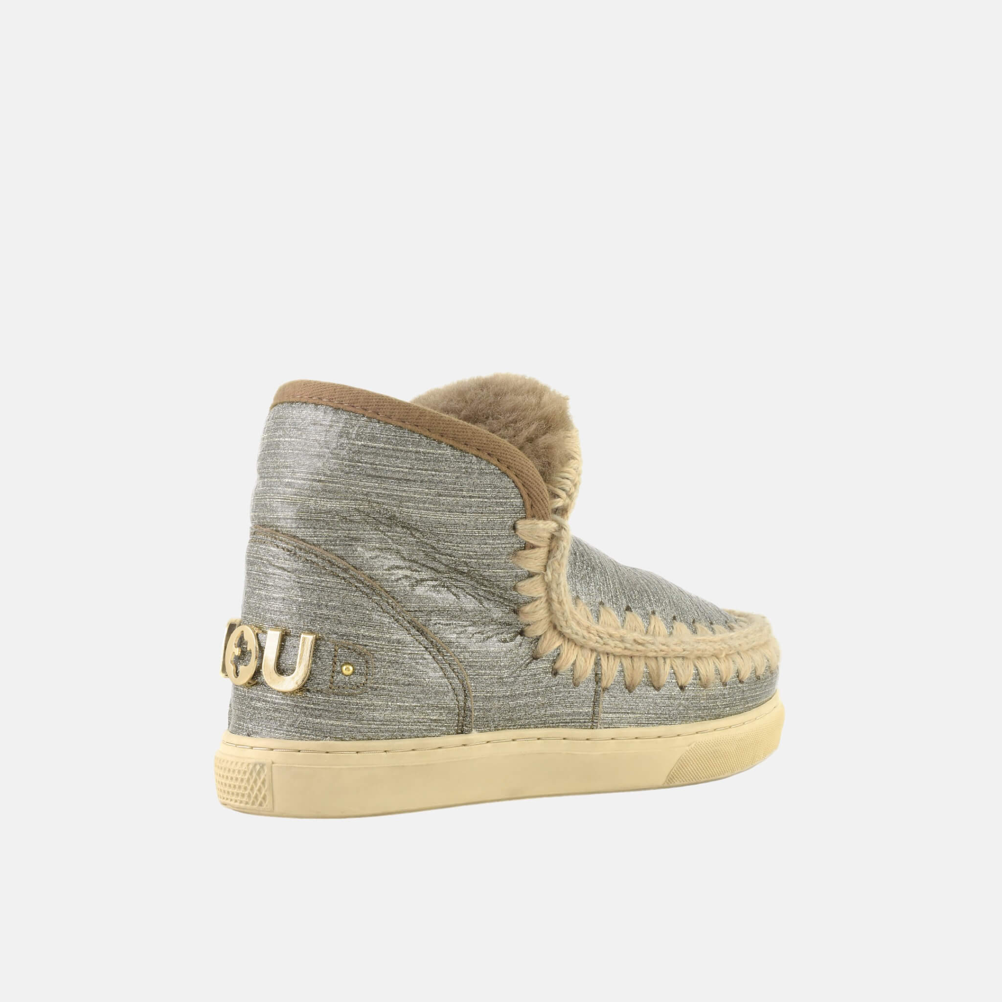 Damskie srebrne śniegowce z logo Mou Eskimo Sneaker Big Metallic Logo
