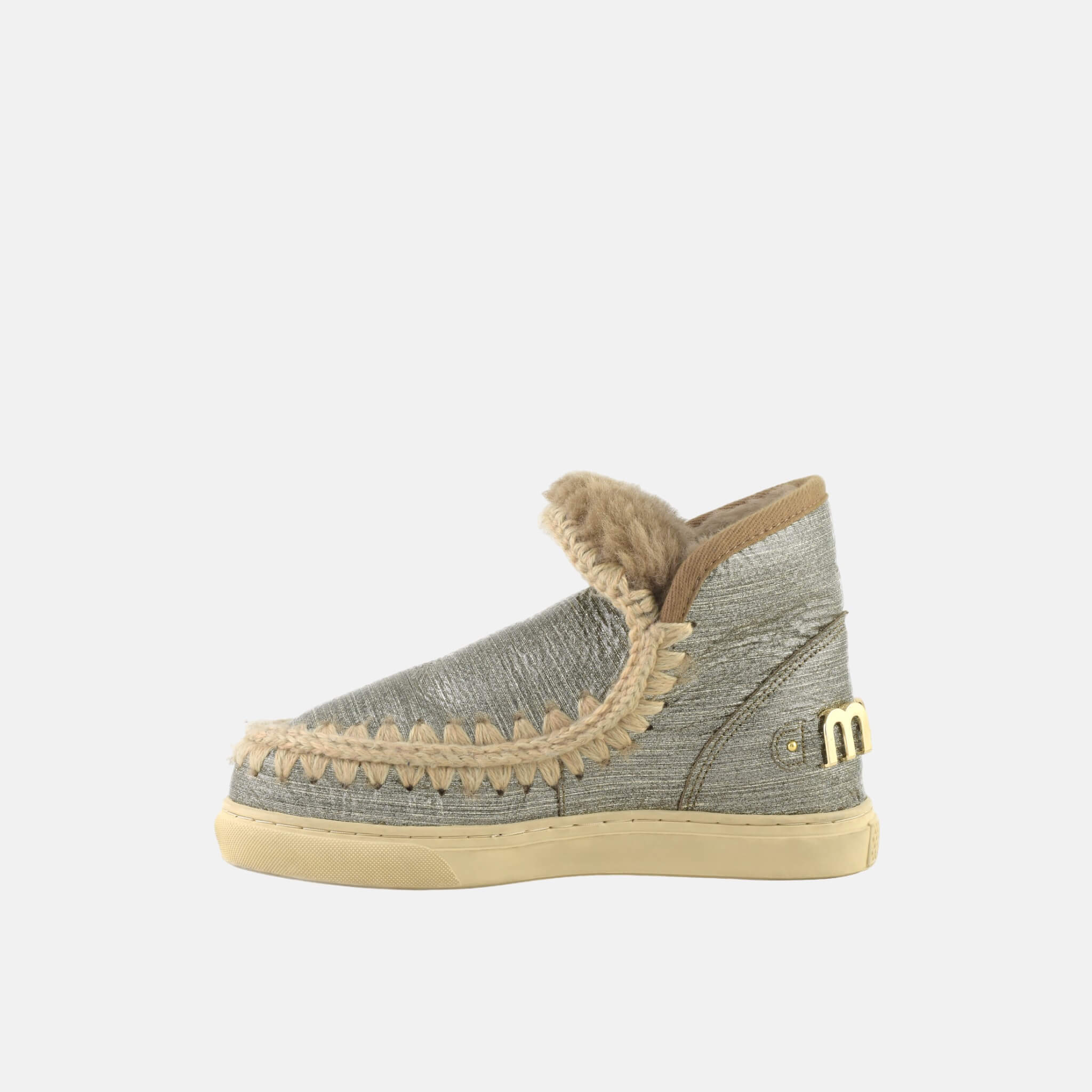 Damskie srebrne śniegowce z logo Mou Eskimo Sneaker Big Metallic Logo