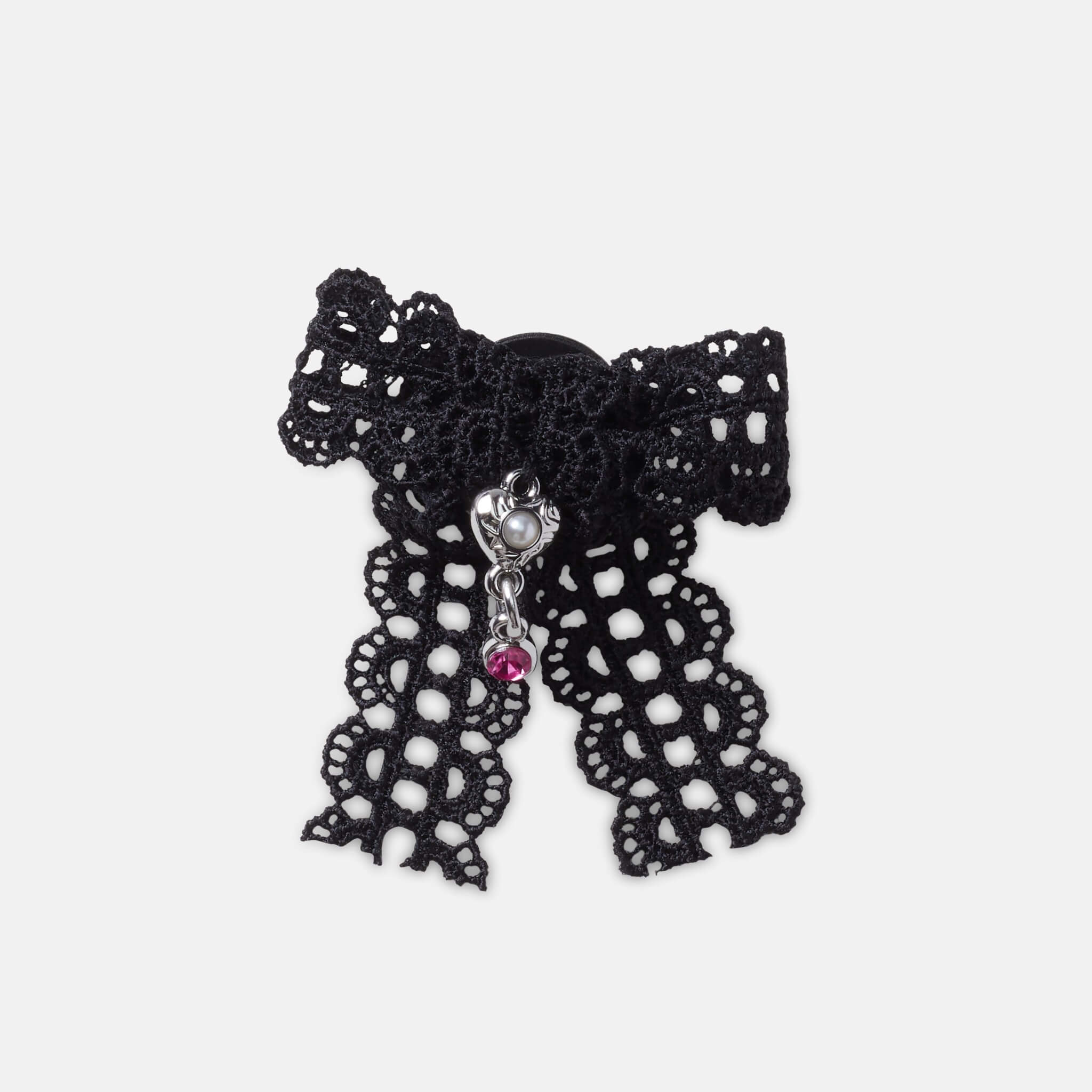 Przypinka Jibbitz – Black Lace Bow Silver Heart
